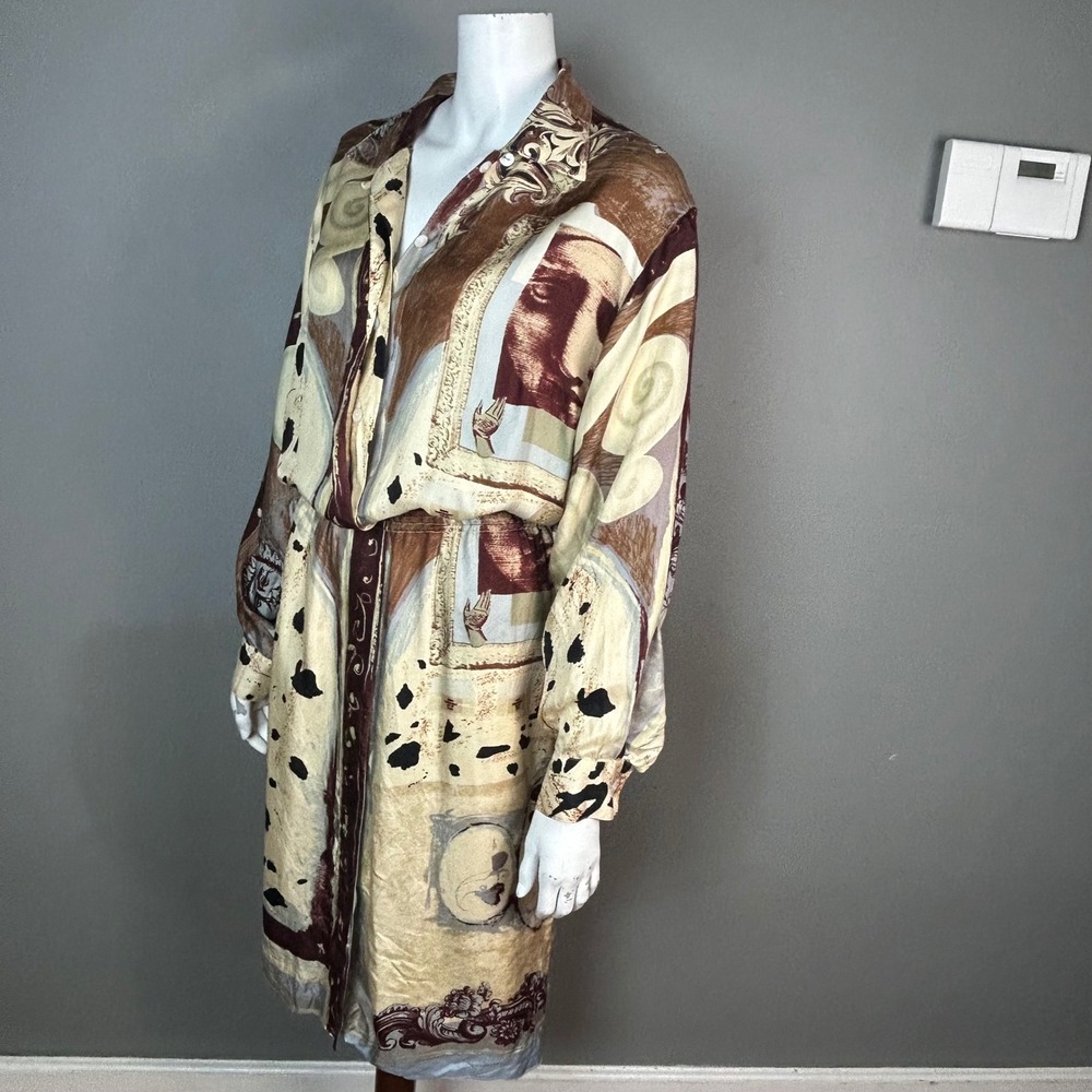 VTG Louis Feraud Silk Artistic Shirt Dress size 12 Celestial Sun Abstract Luxury